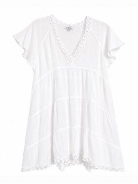Miguelina White Lace Trim Boho Mini Dress Cover-Up XS | Luxury Resort Wear
